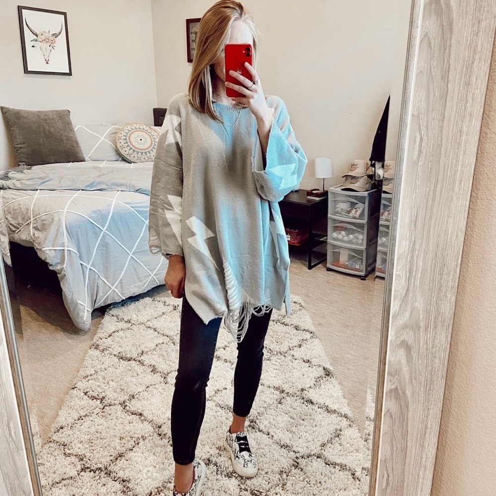 Gray lighting bolt sweater